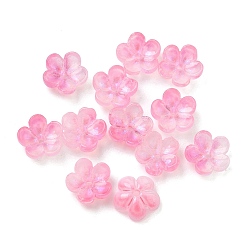 Ярко-Розовый Окрашенные и нагретые стеклянные колпачки для бусин, 5-лепестков цветка, ярко-розовый, 10x10x5 мм, отверстие : 1.4 мм