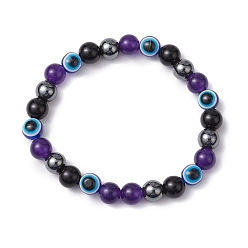 Малайский Нефрит Эластичные браслеты с круглыми драгоценными камнями и бисером, браслеты в стиле богемия, браслеты из смоляных бусин от сглаза для мужчин, внутренний диаметр: 2-1/8~2-1/4 дюйм (5.4~5.85 см)