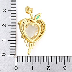 Clear Rack Plating Brass Micro Pave Clear Cubic Zirconia Pendants, with Glass, Long-Lasting Plated, Cadmium Free & Lead Free, Real 18K Gold Plated, Heart Charms, Clear, 30x17x9.5mm, Hole: 4.5x3.5mm