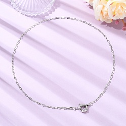 Platinum & Stainless Steel Color 2.5MM 304 Stainless Steel Paperclip Chain Necklaces, with Brass Spring Ring Clasps, Platinum & Stainless Steel Color, 17.01 inch(43.2cm)