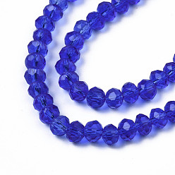 Royal Blue Glass Beads Strands, Faceted, Rondelle, Royal Blue, 4x3mm, Hole: 0.4mm, about 123~127pcs/strand, 16.5~16.9 inch(42~43cm)