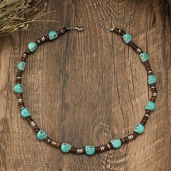 Средний Бирюзовый Ожерелья из синтетической бирюзы и кокоса в стиле хейши для мужчин, платина, средне бирюзовый, 18.11~20.47 дюйм (46~52 см)