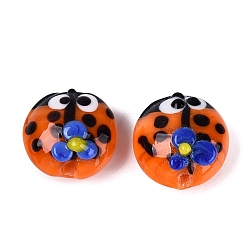 Coralino Abalorios de colores vario hechos a mano, mariquita y flor, coral, 15.5~16.5x9~11 mm, agujero: 1.4~1.8 mm