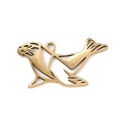 Real 18K Gold Plated 201 Stainless Steel Pendants, Sea Lion Charms, Real 18K Gold Plated, 12x21.5x1mm, Hole: 1.4mm