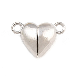 Platinum Brass Magnetic Clasps, Heart, Rack Plating, Long-Lasting Plated, Cadmium Free & Lead Free, Platinum, 11x16.5x6.5mm, Hole: 1.8mm