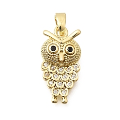 Настоящее золото 18K Латуни циркония кубической подвески, сова прелести, долговечный, реальный 18 k позолоченный, 20x10x5 мм, отверстие : 5x3 мм