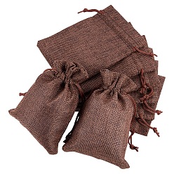 Kamel Verpackungsbeutel aus Polyester-Sackleinenimitat, Kordelzugbeutel, Kamel, 14x10 cm
