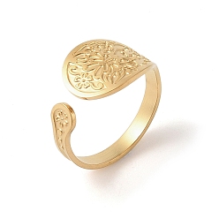 Настоящее золото 18K 304 из нержавеющей стали манжеты кольца, открытые кольца для женщин, бабочка и цветочный узор, реальный 18 k позолоченный, регулируемый