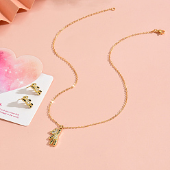 Медведь Комплекты из серег-гвоздиков и ожерелий с подвесками из латуни и кубических цирконий для женщин, золотые, медведь