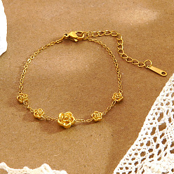 Золотой 304 из нержавеющей стали ссылка браслеты, браслеты-цепочки для женщин, камелия, золотые, 6.34 дюйм (16.1 см)