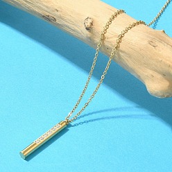 Настоящее золото 14K Ионное покрытие (ip) 304 ожерелье с подвеской из нержавеющей стали, со стразами, бар, реальный 14 k позолоченный, 17.32 дюйм (44 см)