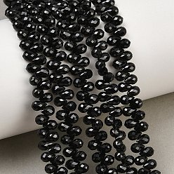 Spinel Natural Black Spinel Beads Strands, Teardrop, Faceted, Top Drilled, 5x3.5mm, Hole: 0.5mm, about 76~79pcs/strand, 6.10~6.50''(15.5~16.5cm)