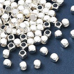 Silver Brass Spacer Beads, Cube, Cadmium Free & Lead Free, Rack Plating, Long-Lasting Plated, Silver, 4x4x4mm, Hole: 2.8mm