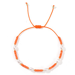 Оранжевый Браслеты из стеклянного бисера и пластиковых бусин, имитирующих жемчуг, для женщин., с латунным, оранжевые, 11.02 дюйм (28 см)