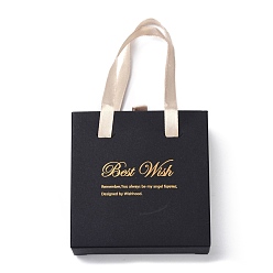 Черный Ящик для бумаги ящик для ювелирных изделий, с черными ручками из губки и полиэфирной ленты, для ожерелья и серьги, квадратный, чёрные, 10.1x10.1x3.6 см