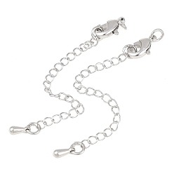 Платина Латунный удлинитель бордюрной цепи, цепочки с застежками-карабинами и подвесками-каплями, платина, 71 мм