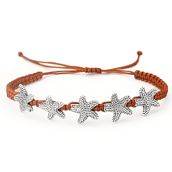 Морская звезда Сплав плетёные браслеты из бисера, античное серебро, морская звезда, 6-1/4~10-1/4 дюйм (16~26 см)