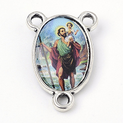 (123L) Белый крем непрозрачный блеск Сплав ссылки люстра компонент, 3 Разъемы петли, центральная часть четок, без кадмия и без свинца, овальные, античное серебро, огнеупорный кирпич, 23x15x4 мм, отверстие : 2 мм