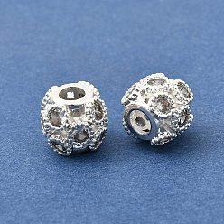Серебро Латунные микропаве прозрачные кубики из циркония, стойки покрытие, долговечный, без свинца и без кадмия, полый круглый, серебряные, 10x8.5 мм, отверстие : 3.6 мм