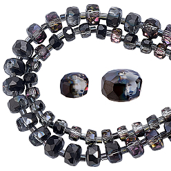 Черный 2 пряди 2 цвета гальванических стеклянных бусин пряди, rodelle, facrted, чёрные, 6~8x4~5 мм, отверстие : 1 мм, 1 прядь / стиль