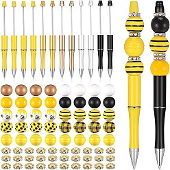 Желтый Пластиковая шариковая ручка с рисунком зебры, бисерная ручка, Персонализированная ручка для своими руками с круглыми деревянными бусинами и стразами, желтые, 140x200x25 мм, круглый: 40 шт.