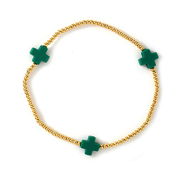 Золотой Эластичные браслеты из латуни и натуральных ракушек ко Дню Святого Патрика для женщин., крестик, золотые, 6.89 дюйм (17.5 см)