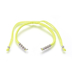 Зелено-Желтый Плетеные браслеты из бисера из нейлонового шнура, с латунной бисера, долговечный, Реальная платина, зеленый желтый, 10-1/4 дюйм ~ 11-5/8 дюйм (26~29.6 см)