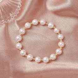 Белый Браслеты из натуральных пресноводных жемчужин с круглыми бусинами для женщин, с Гальваническим немагнитных синтетическими гематита бисера, белые, внутренний диаметр: 2-1/8 дюйм (5.5 см)