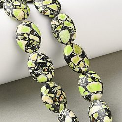 Jaune Vert Perles de jaspe impérial synthétiques, teint, Ovale Plat, jaune vert, 18~18.5x13~13.5x6.5mm, Trou: 1mm, Environ 22 pcs/chapelet, 15.94'' (40.5 cm)