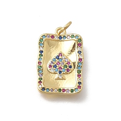 Разноцветный Латунные микро проложить кубического циркония подвески, игральная карта, без кадмия и без свинца, стойки покрытие, долговечный, реальный 18 k позолоченный, с целью перехода в кольце, красочный, 20x13.5x2.5 мм, отверстие : 3.5 мм
