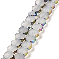WhiteSmoke Electroplate Frosted Glass Beads Strands, Rainbow Plated Edge Beads , Faceted Flat Round, WhiteSmoke, 5~6x6~6.5x3.5~4mm, Hole: 1.2~1.4mm, about 100pcs/strand, 21.10''(53.6cm)