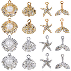 (52) Непрозрачная лаванда 32шт 8 стили подвески со стразами из сплава, форма ракушки, морская звезда и рыбий хвост, разноцветные, 15~20x14.5~19.5x3.5~8.5 мм, отверстие : 1.6~2 мм, 4 шт / стиль