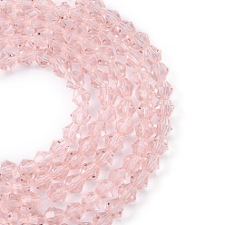 Pink Imitation Austrian Crystal 5301 Bicone Beads, Faceted Glass Beads Strands, Pink, 4x4mm, Hole: 1mm, about 88~89pcs/strand, 12.99~13.39 inch