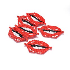 Red MIYUKI & TOHO Handmade Japanese Seed Beads Links, Loom Pattern, Lip, Red, 39~40x69~71x1.7mm, Hole: 2mm