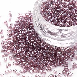 Rosy Brown Glass Bugle Beads, Transparent Colours Luster, Rosy Brown, 2.5~3x2mm, Hole: 0.9mm, about 15000pcs/pound