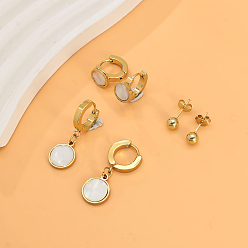 Белый 3 элегантные комплекты сережек из нержавеющей стали, реальный 18 k позолоченный, белые, 5~11 мм