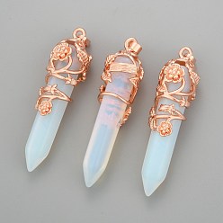 Опал Опалитные остроконечные подвески, с латунной фурнитурой , пуля, розовое золото , 57~60x16 мм, отверстие : 8x5 мм