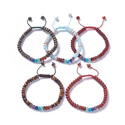 Pierre Mélangete Nylon réglable bracelets cordon tressé de perles, avec des perles de pierre mélangées naturelles et synthétiques et des alliages, 2-1/8 pouces ~ 2-1/2 pouces (5.4~6.5 cm)
