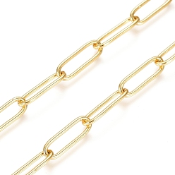 Real 18K Gold Plated Soldered Brass Paperclip Chains, Drawn Elongated Cable Chains, Cadmium Free & Lead Free, Long-Lasting Plated, Real 18K Gold Plated, 14x4.5x1mm