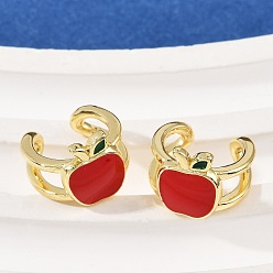 Яблоко Серьги-манжеты с эмалью из латуни, реальный 18 k позолоченный, яблоко, 12.5x9.5 мм