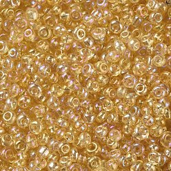 Pale Goldenrod Round Glass Seed Beads, Transparent Colours Rainbow, Round, Pale Goldenrod, 2mm