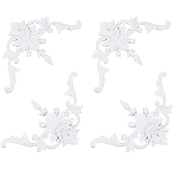 White PU Flower Carved Corner Decor, Ornate Wall Accent for Home & Furniture Decoration, White, 270x160x16.5mm
