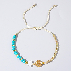 Природный Драгоценный Камень Винтажные браслеты из бусин с драгоценными камнями, латунью и натуральными ракушками для женщин., звезда и плоская круглая фигурка с изображением Иисуса