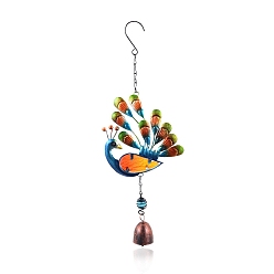 Orange Bell Wind Chimes, Glass & Iron Art Pendant Decorations, Peacock, Orange, 360x150mm