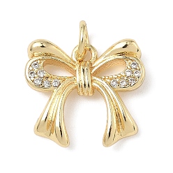 Настоящее золото 18K Латунные микро проложить кубического циркония подвески, без кадмия и без свинца, бантом, с целью перехода в кольце, реальный 18 k позолоченный, 13.5x15x3 мм, отверстие : 3 мм