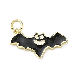 Bat Подвески из латуни и эмали на тему Хэллоуина, с целью перехода в кольце, реальный 18 k позолоченный, летучая мышь, 11x20.5x2 мм, отверстие : 3 мм