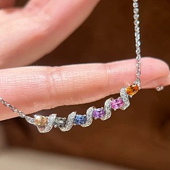 Platino Collares con colgante retorcido de latón con circonitas cúbicas de colores para mujer., Platino, 17.72 pulgada (45 cm)