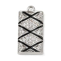 Платина Латунные микро проложить кубического циркония подвески, прямоугольные, с эмалью, без свинца и без кадмия, долговечный, стойки покрытие, платина, 19.5x10x3 мм, отверстие : 1.5 мм