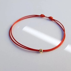Red Brass Round Ball Polyester Cord Braided Bracelets, Golden, Red, 11.02 inch(28cm)