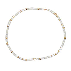 Белый Минималистичные браслеты из стеклянных бусин и латунных бусин для женщин, круглые, золотые, белые, 6.89 дюйм (17.5 см)